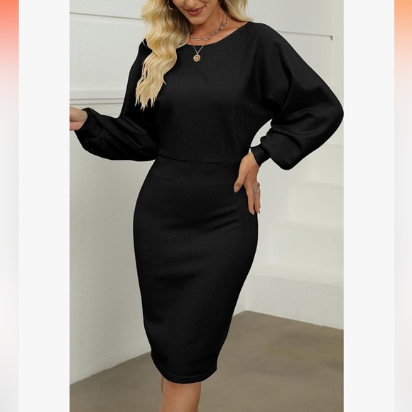 MIROL Women's Casual Long Puff Sleeve Bodycon Midi Dress - Picture 3 of 8